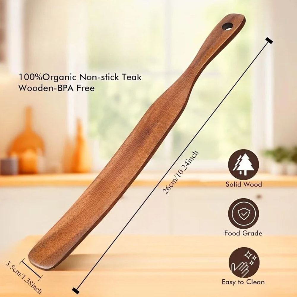 Teak Wood Spatula For Nonstick Pans Smooth Wooden Cooking Spatula For Stirring Flipping Serving 1