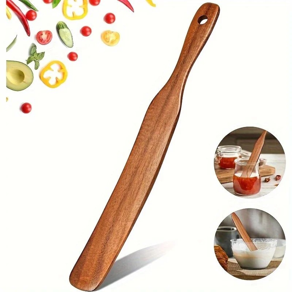 Teak Wood Spatula For Nonstick Pans Smooth Wooden Cooking Spatula For Stirring Flipping Serving 2