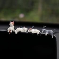 sleepy cat car ornament set (4pcs) – cute cat car ornament for car dashboard decor & rearview mirror decoration
