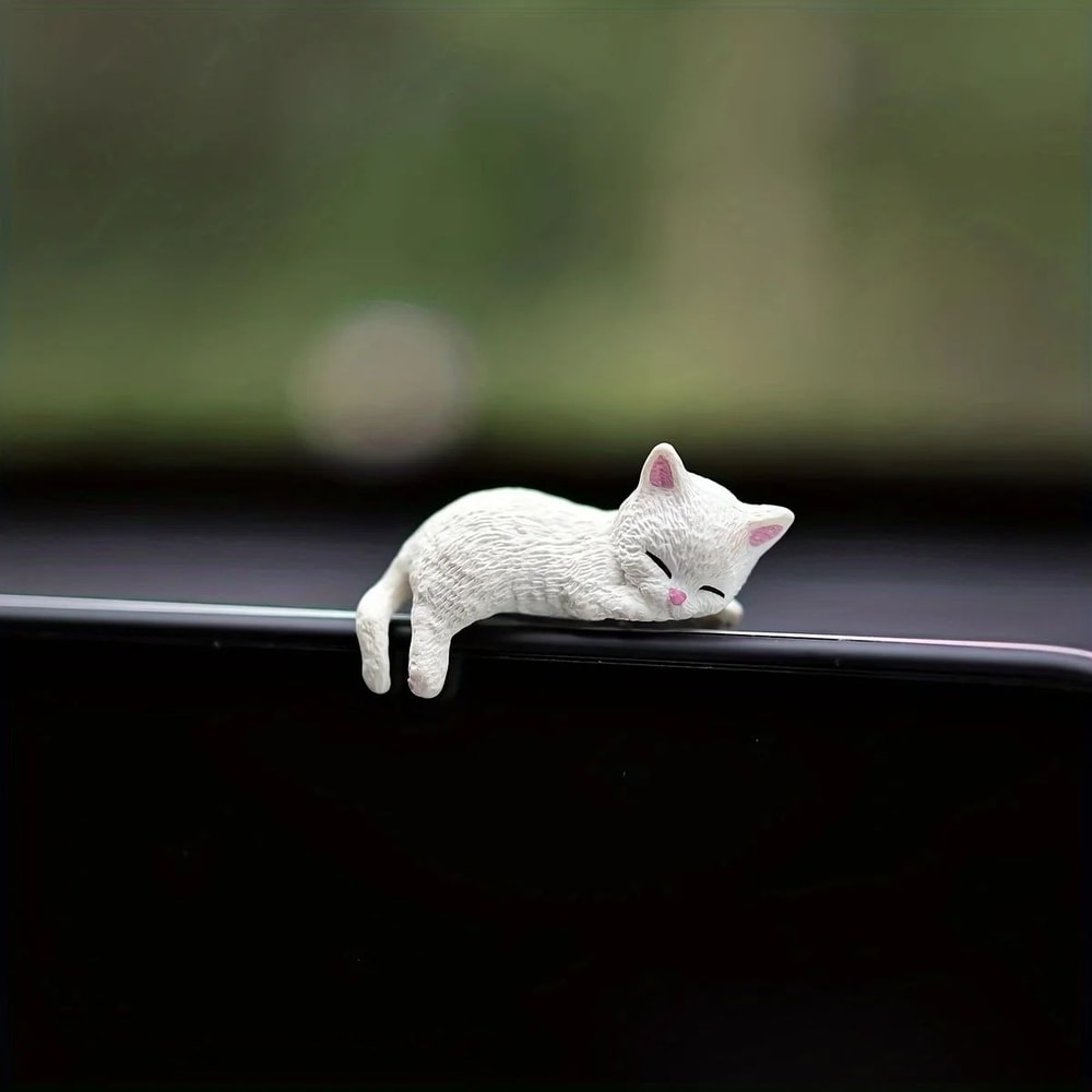 Sleepy Cat Car Ornament Set 4PCS Cute Cat Car Ornament For Car Dashboard Decor Rearview Mirror De 1
