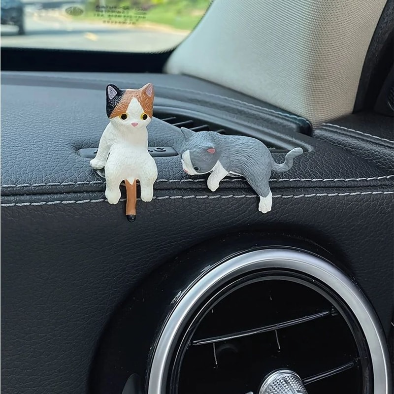 Sleepy Cat Car Ornament Set 4PCS Cute Cat Car Ornament For Car Dashboard Decor Rearview Mirror De 5