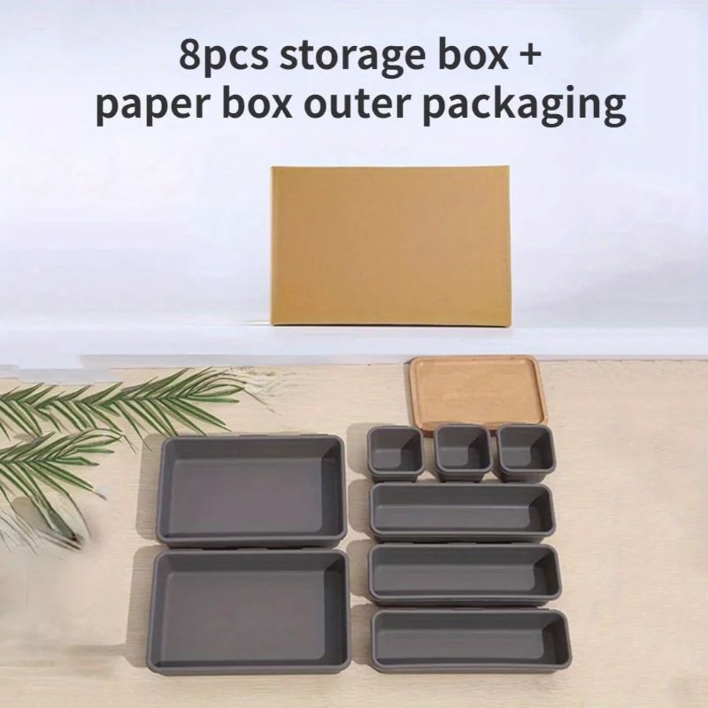 Modular 8Piece Drawer Organizer Set Stackable Desktop Storage Box Trays For Makeup Kitchen Bedroo 0