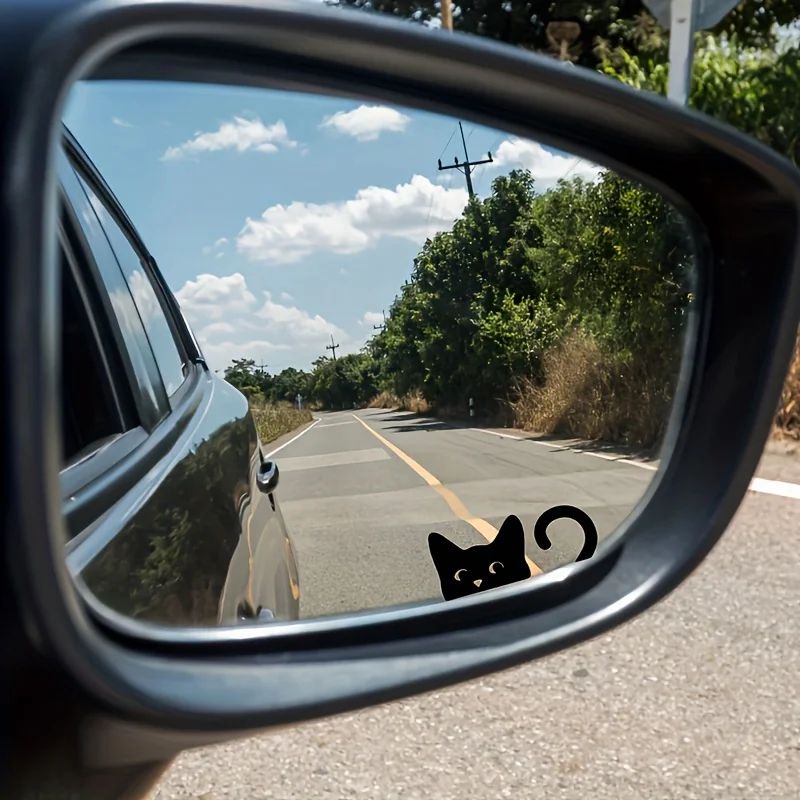 Peeking Cat Car Mirror Stickers 4Pack Waterproof Vinyl Funny Decals For Rearview Mirrors Windows 4