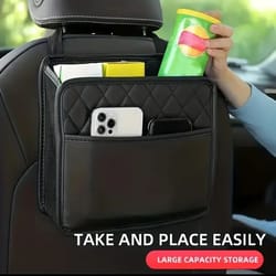 5-in-1 car seat back organizer storage box with cup holders, tissue holder, phone pocket & hooks