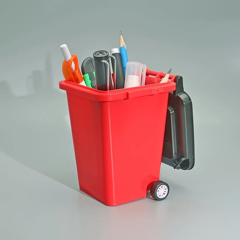 Portable Mini Desk Trash Bin With Pen Holder Compact Office Desk Organizer Desktop Storage Cup 5