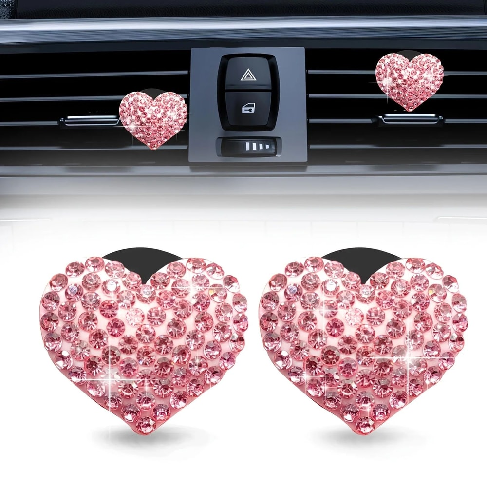 Heart Rhinestone Aromatherapy Vent Clip Set Car Air Vent Air Freshener Clip Diamond Car Interior D 0