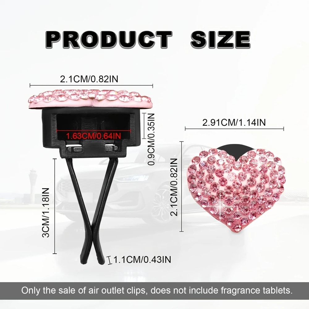 Heart Rhinestone Aromatherapy Vent Clip Set Car Air Vent Air Freshener Clip Diamond Car Interior D 1