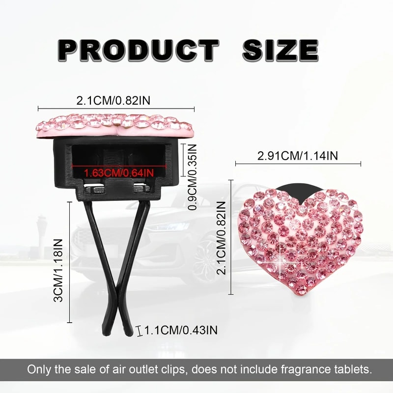 Heart Rhinestone Aromatherapy Vent Clip Set Car Air Vent Air Freshener Clip Diamond Car Interior D 1