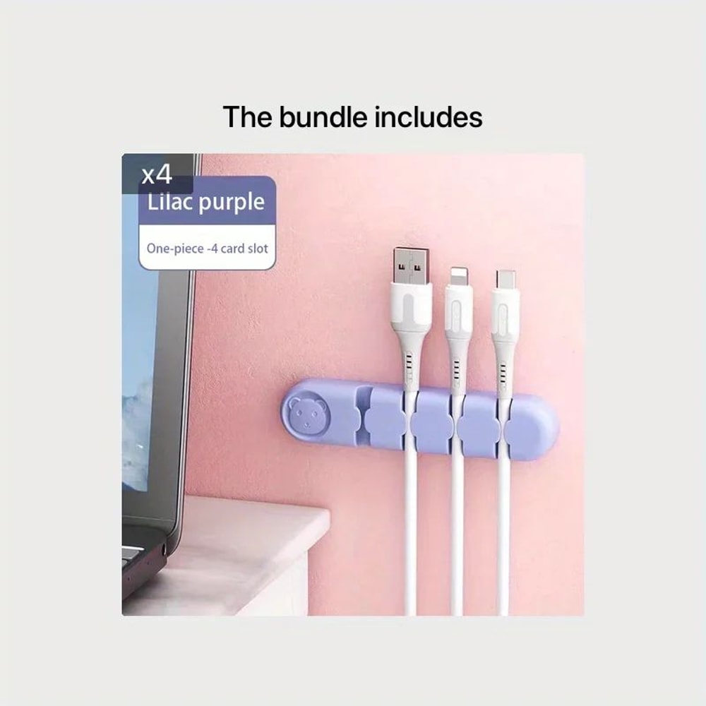 Soft Silicone Desktop Cable Organizer 4Hole Cable Holder For Desk Cable Management 4