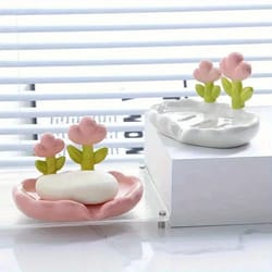 floral self-draining soap dish – no-drill wall mounted soap holder for bathroom & kitchen