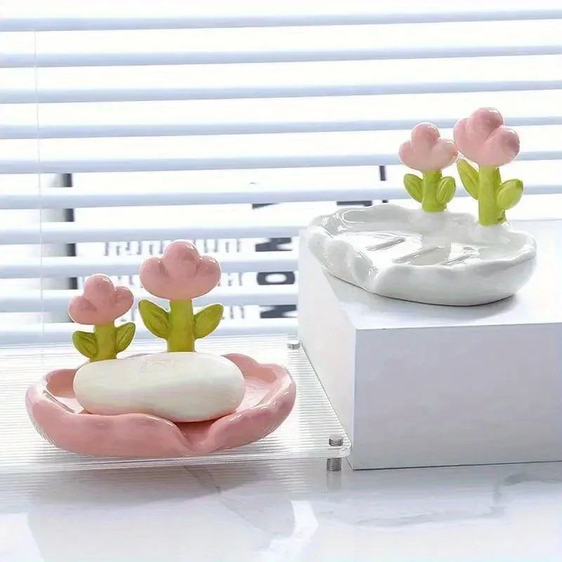 Floral SelfDraining Soap Dish NoDrill Wall Mounted Soap Holder For Bathroom Kitchen 0