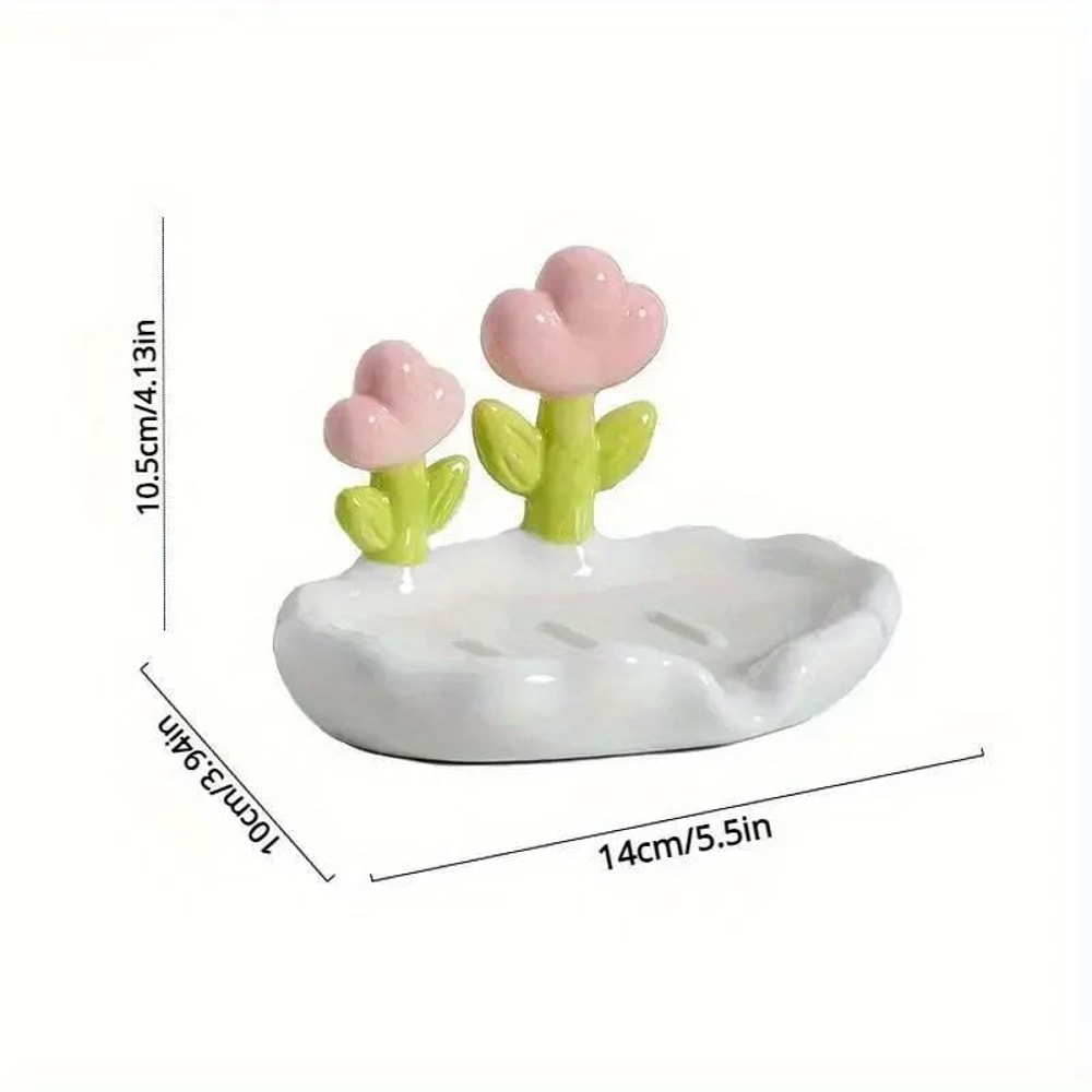 Floral SelfDraining Soap Dish NoDrill Wall Mounted Soap Holder For Bathroom Kitchen 2