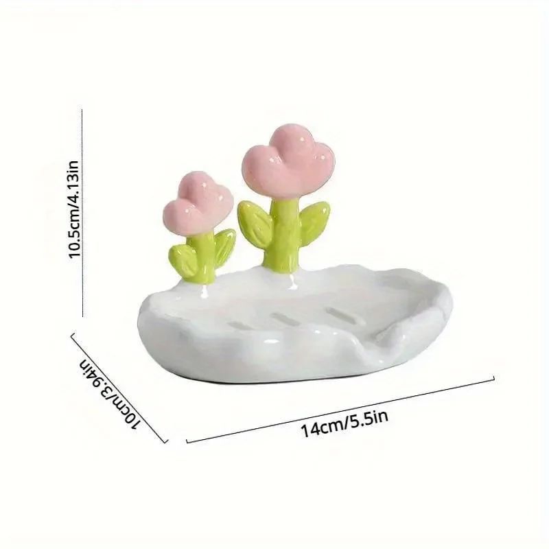 Floral SelfDraining Soap Dish NoDrill Wall Mounted Soap Holder For Bathroom Kitchen 2