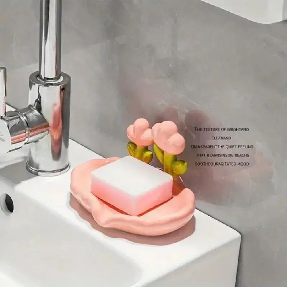 Floral SelfDraining Soap Dish NoDrill Wall Mounted Soap Holder For Bathroom Kitchen 3