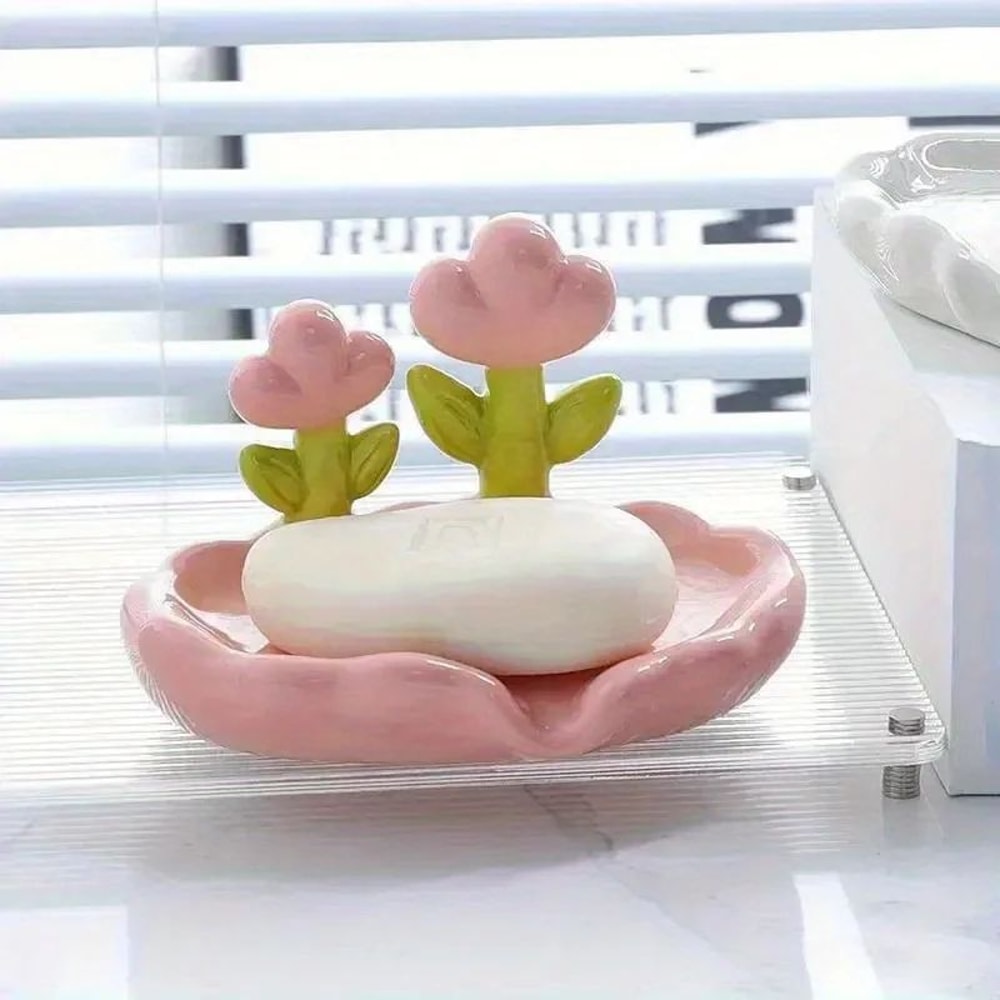 Floral SelfDraining Soap Dish NoDrill Wall Mounted Soap Holder For Bathroom Kitchen 4