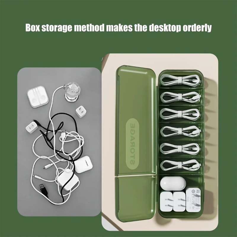 Desktop Cable Organizer Box With Lid MultiCompartment Charging Cable Storage Cord Sorting Case 3
