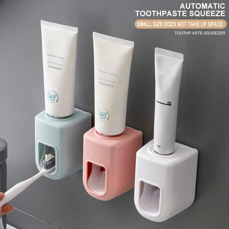 Automatic WallMount Toothpaste Dispenser With Toothbrush Holder Waterproof Bathroom Organizer 0