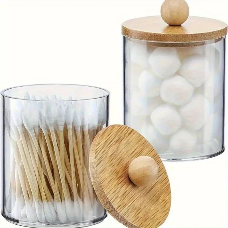Transparent Acrylic Cotton Swab Holder Cotton Pad Organizer With Lid 2