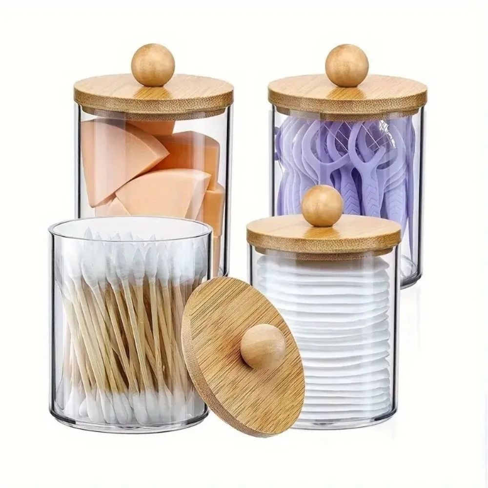 Transparent Acrylic Cotton Swab Holder Cotton Pad Organizer With Lid 3