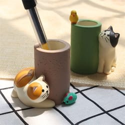 cute cat pen holder set (2pcs) – kawaii desk decor mini desk organizer for office & study