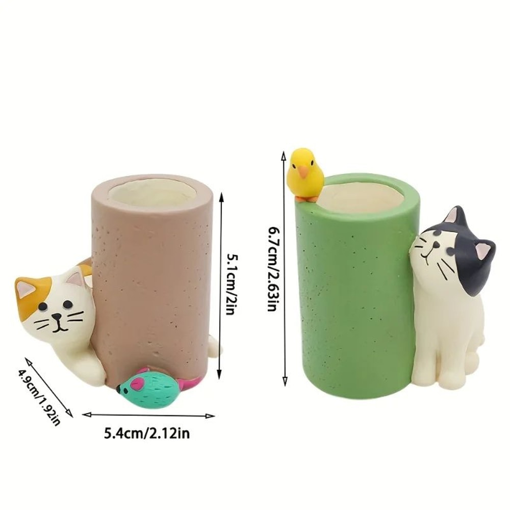 Cute Cat Pen Holder Set 2pcs Kawaii Desk Decor Mini Desk Organizer For Office Study 1