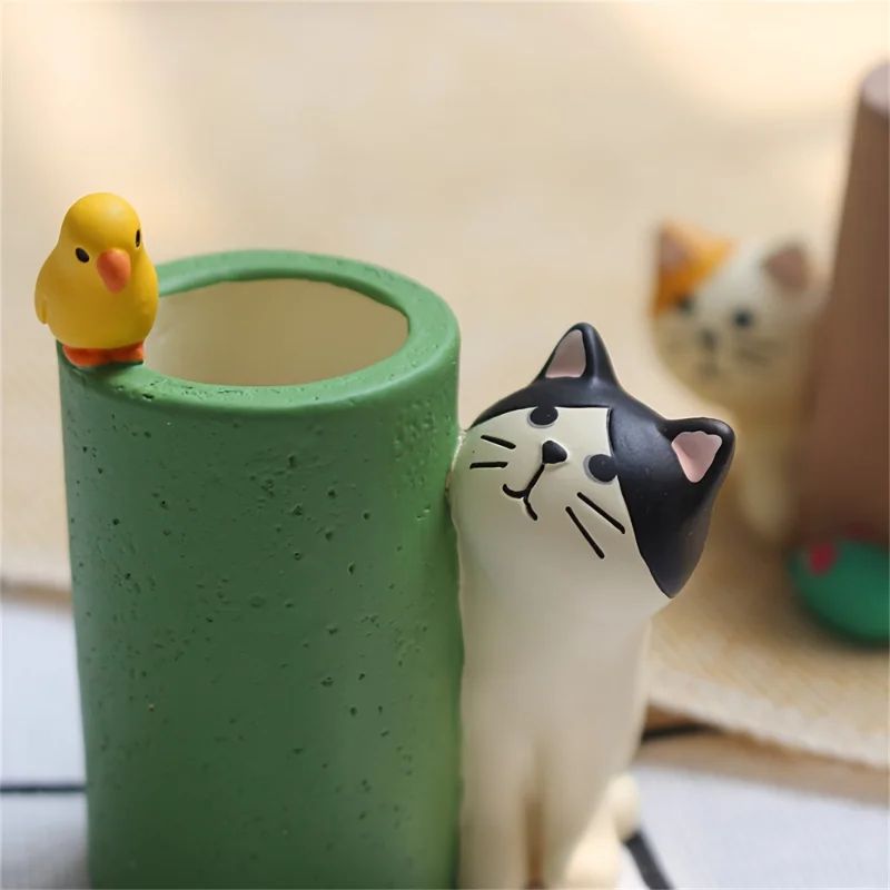 Cute Cat Pen Holder Set 2pcs Kawaii Desk Decor Mini Desk Organizer For Office Study 2