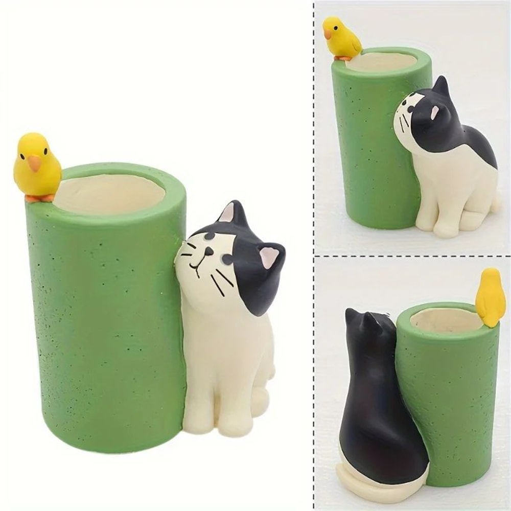 Cute Cat Pen Holder Set 2pcs Kawaii Desk Decor Mini Desk Organizer For Office Study 4