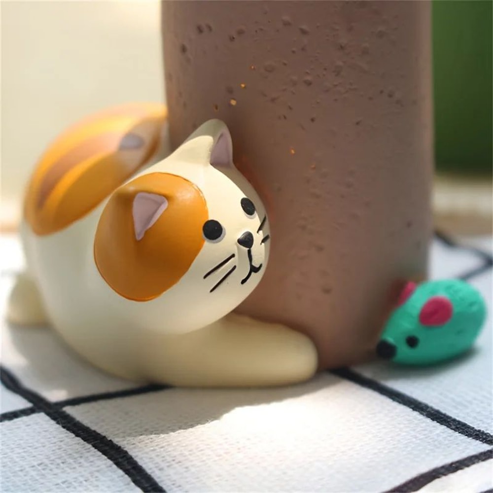 Cute Cat Pen Holder Set 2pcs Kawaii Desk Decor Mini Desk Organizer For Office Study 5