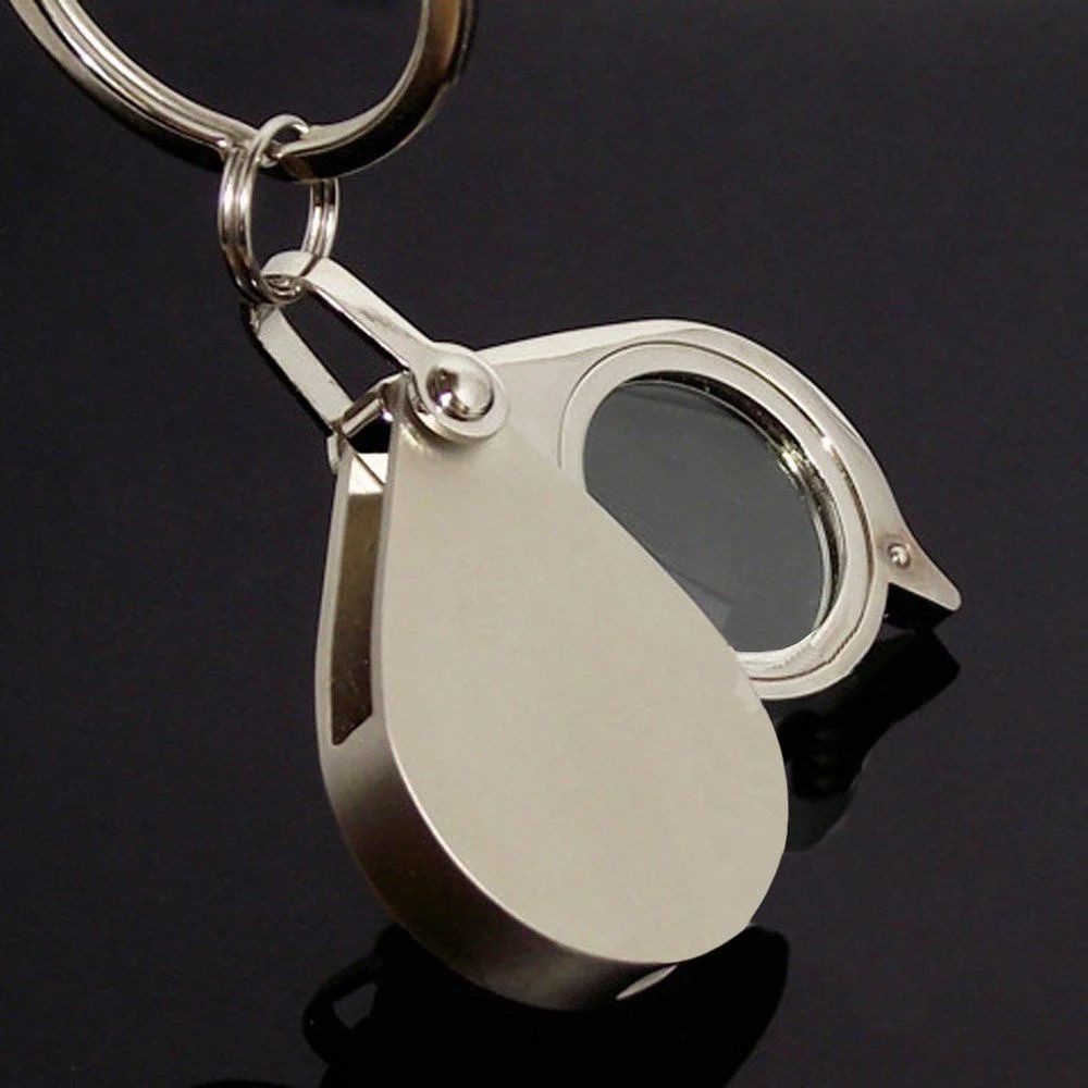 Metal Keychain Magnifying Glass Portable Folding Magnifier With HD Glass Lens 2