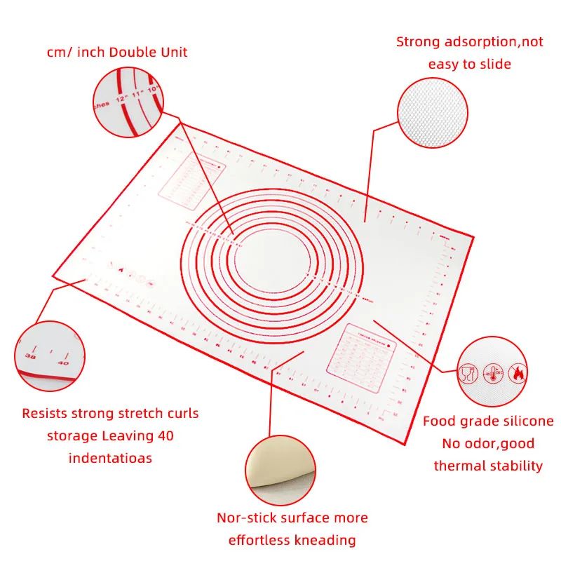 ExtraThick Silicone Pastry Mat With Measurements NonStick Kneading Rolling Baking Mat With Scale 1