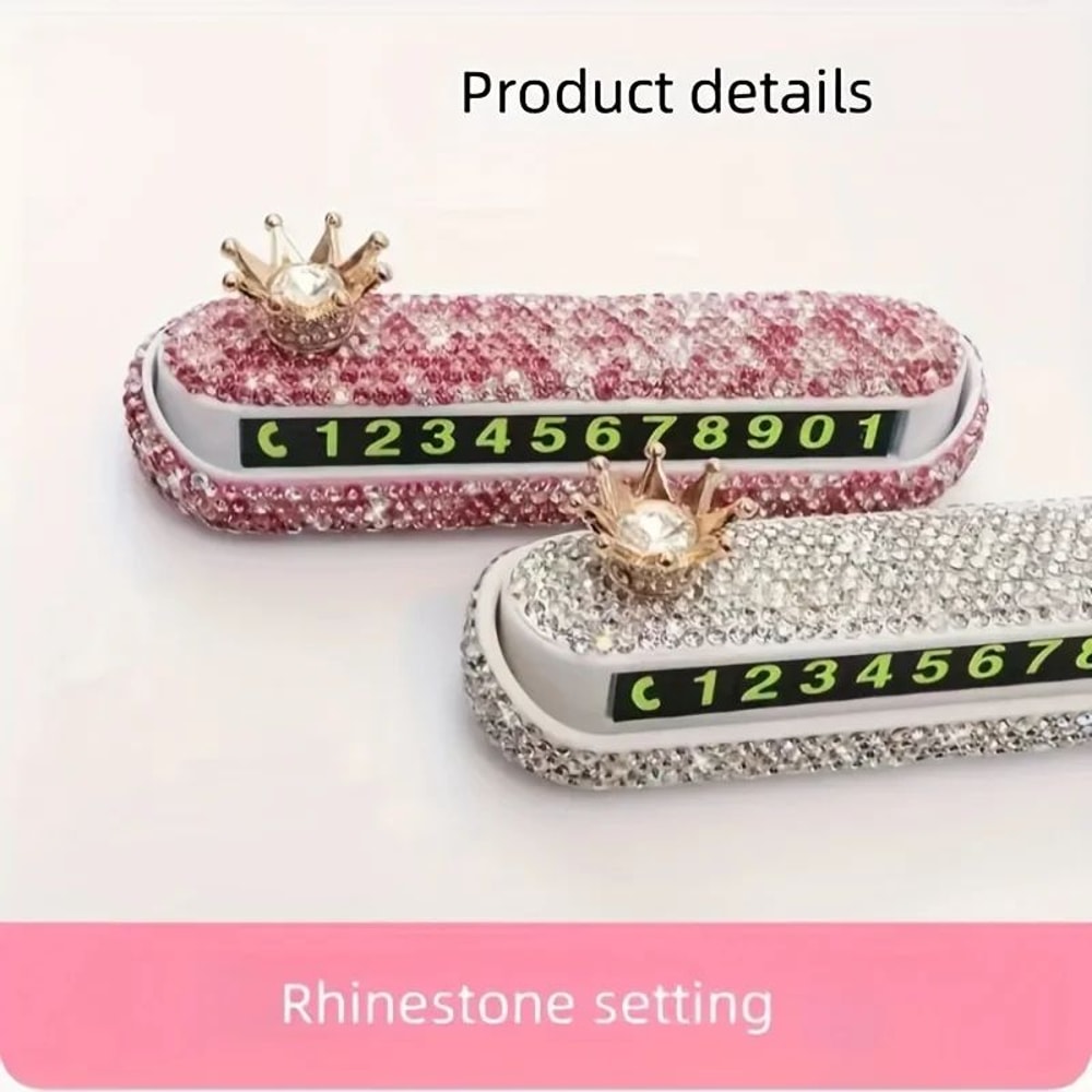 DiamondStudded Temporary Parking Phone Number Plate PrivacyFlip Dashboard Car Number Sign 2