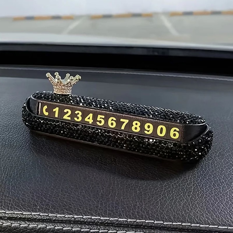 DiamondStudded Temporary Parking Phone Number Plate PrivacyFlip Dashboard Car Number Sign 4