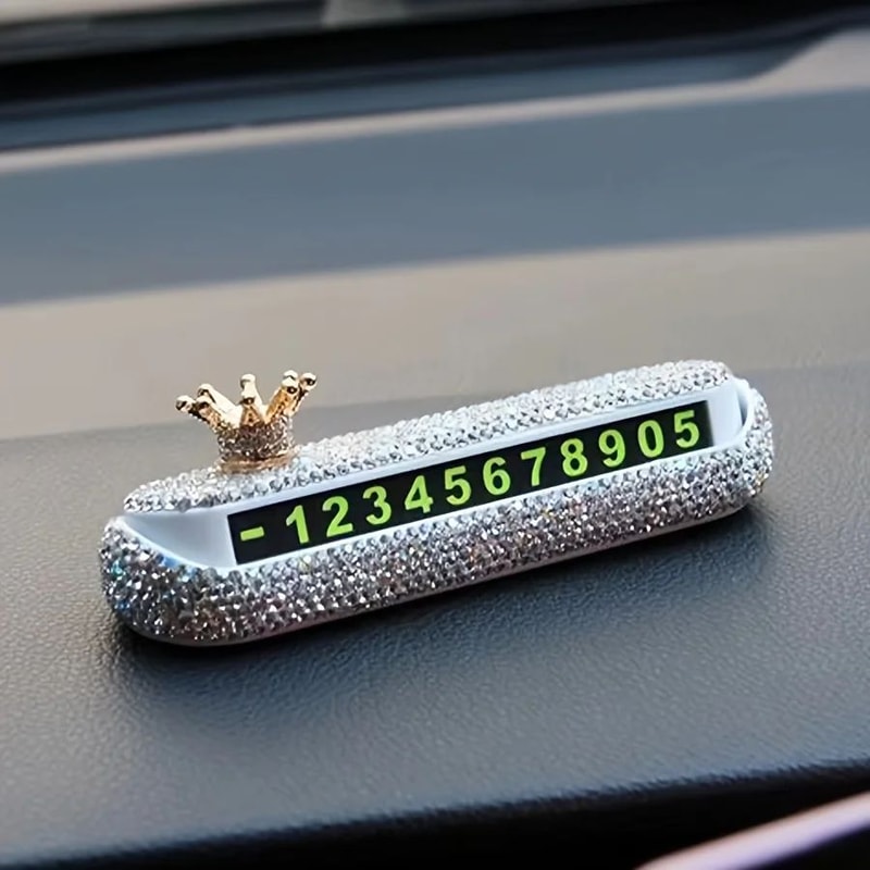 DiamondStudded Temporary Parking Number Plate Luxury Dashboard Car Phone Number Sign 3
