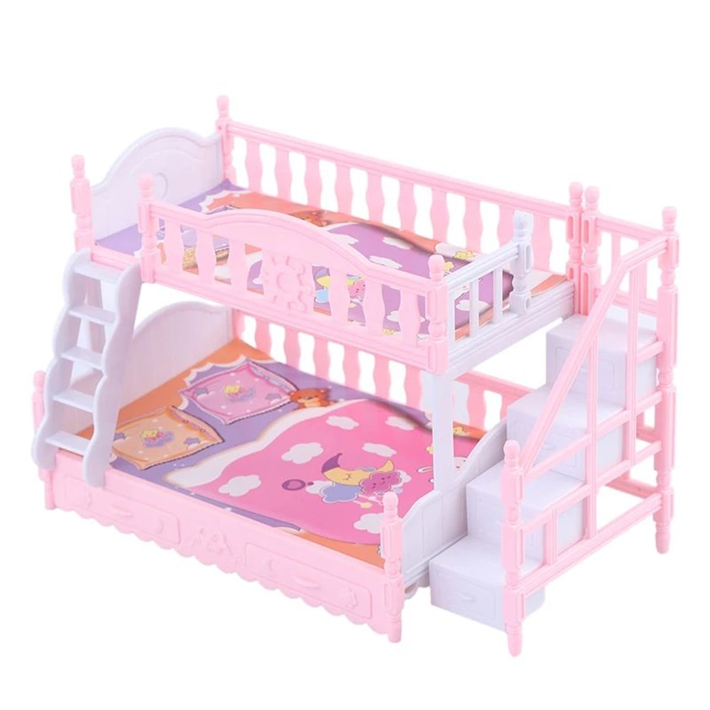 European Style Dollhouse Bunk Bed With Ladder Mini Double Bed Miniature Doll Furniture For Dollhou 0