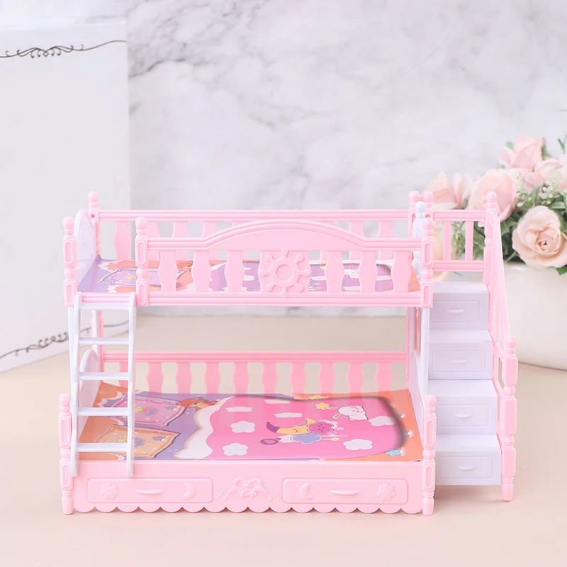 European Style Dollhouse Bunk Bed With Ladder Mini Double Bed Miniature Doll Furniture For Dollhou 1