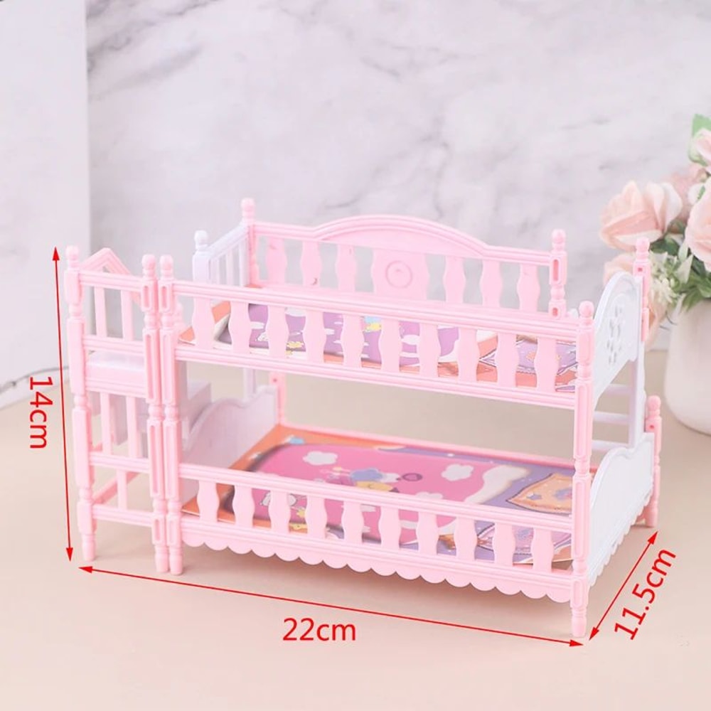 European Style Dollhouse Bunk Bed With Ladder Mini Double Bed Miniature Doll Furniture For Dollhou 4