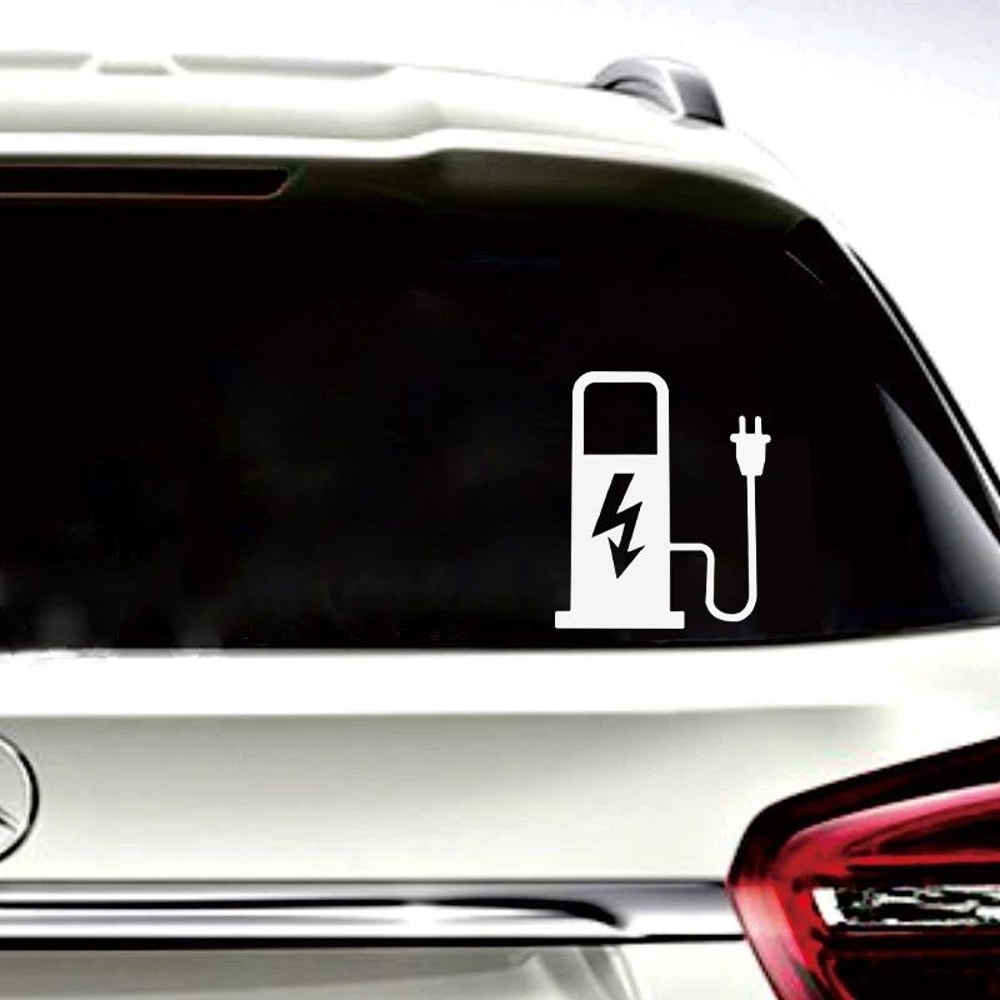 EV Battery Charger Funny Electric Vehicle Sticker Reflective EV Decal For Car Truck Charging Port 1