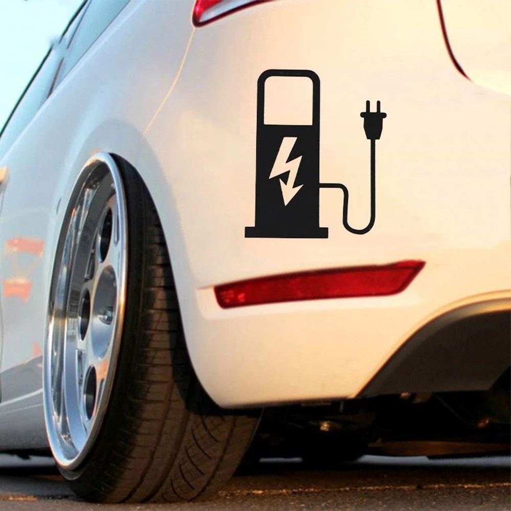 EV Battery Charger Funny Electric Vehicle Sticker Reflective EV Decal For Car Truck Charging Port 4