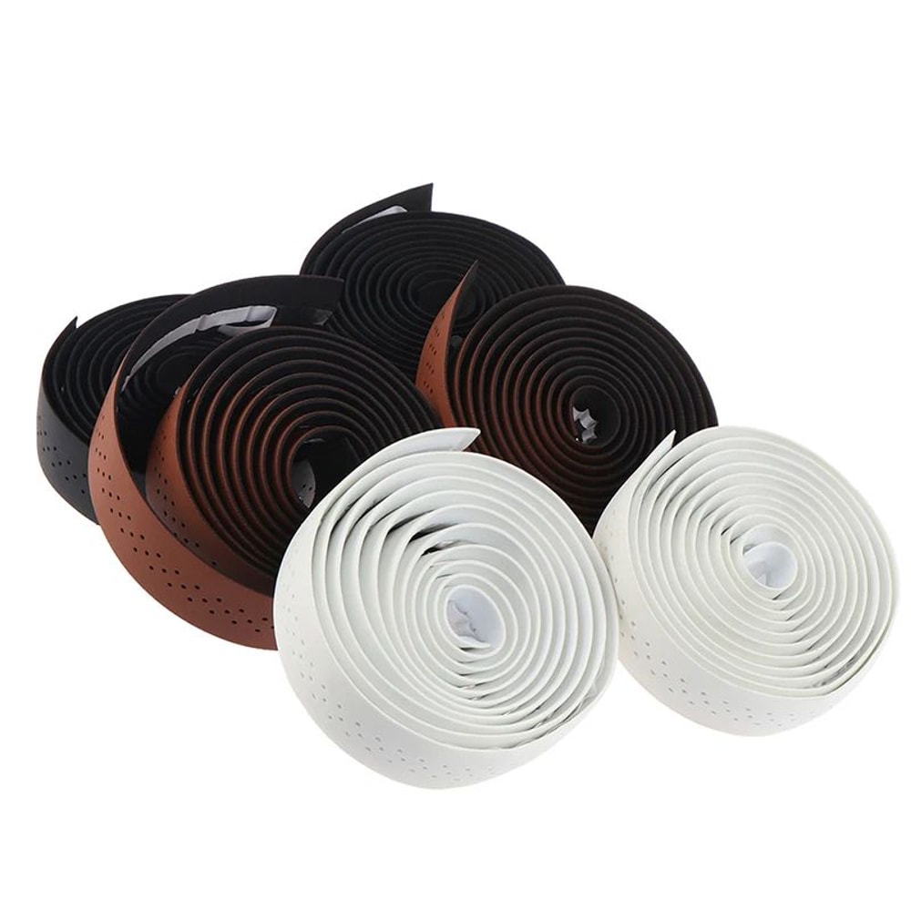 Perforated PU Leather Road Bike Handlebar Tape AntiSlip Breathable ShockAbsorbing Wrap 1