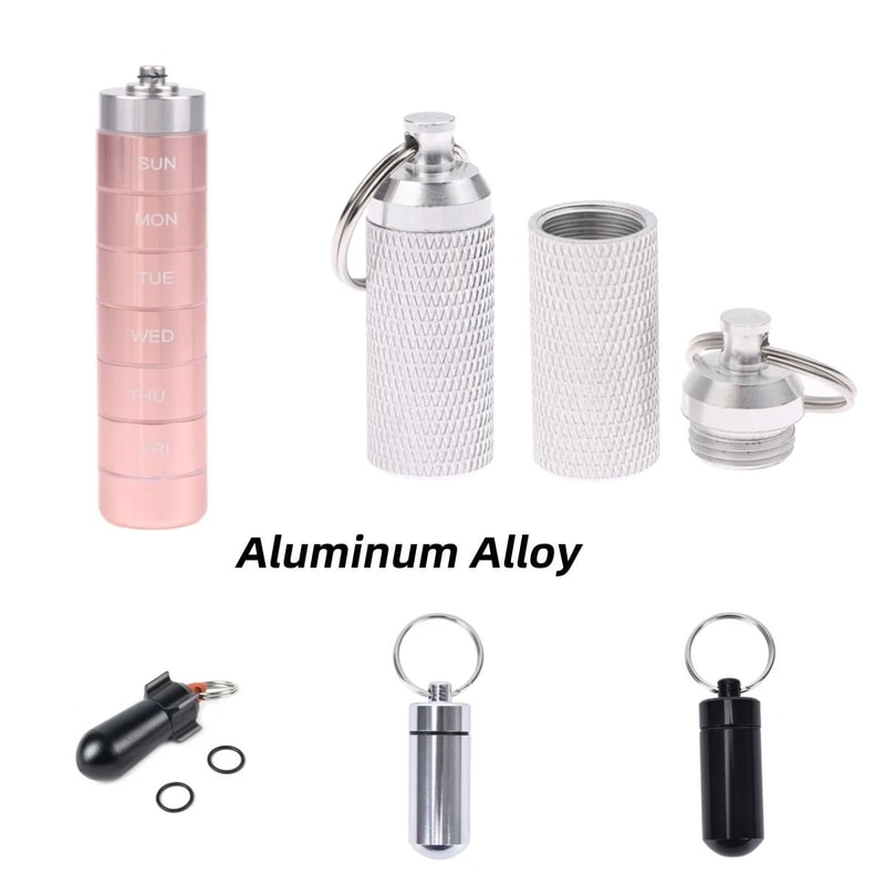 Waterproof Aluminum Mini Pill Box Keychain Portable Travel Pill Container Vitamin Holder 2