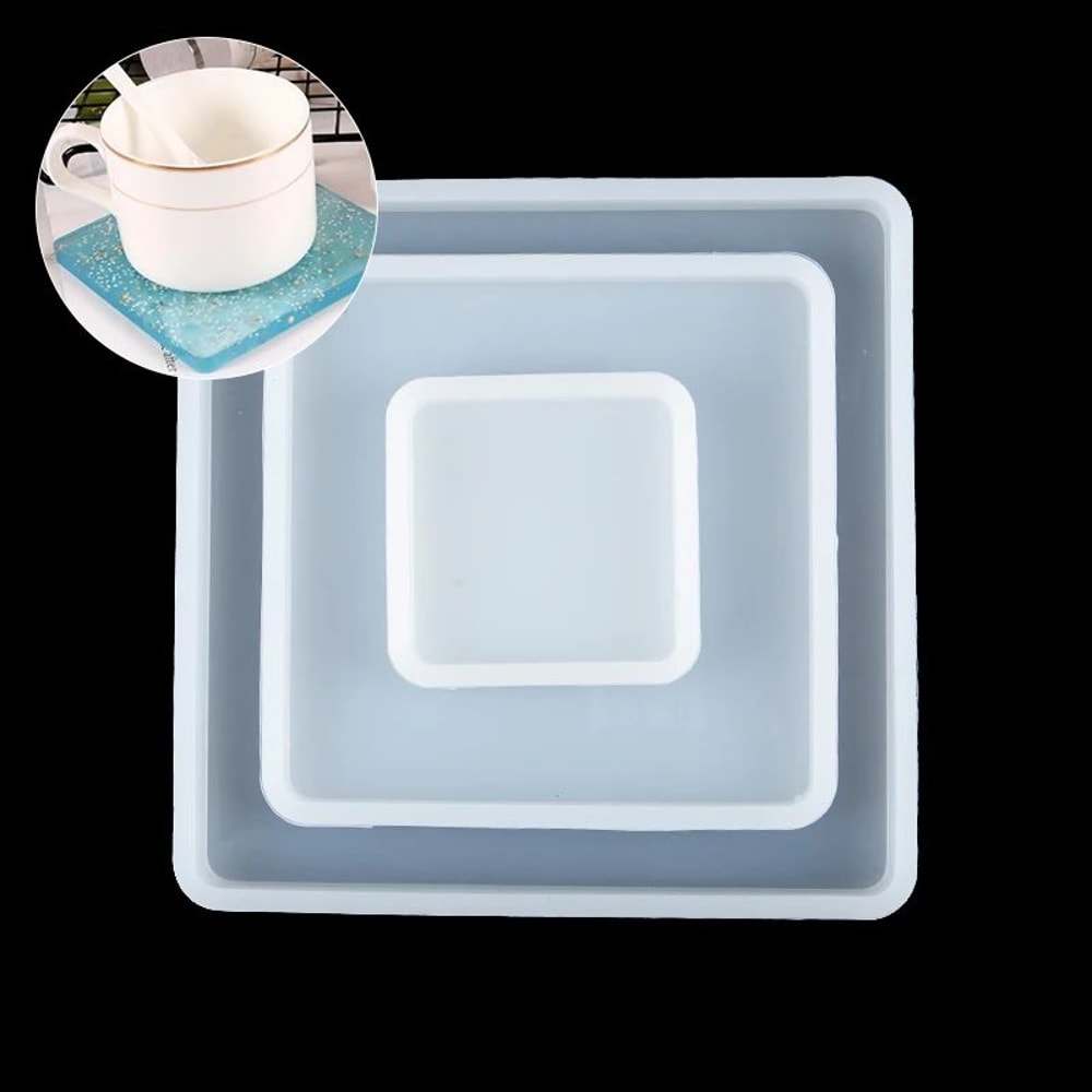 Square Silicone Resin Casting Mold Set For Coasters Trays Flexible Epoxy Mold For DIY Jewelry De 0