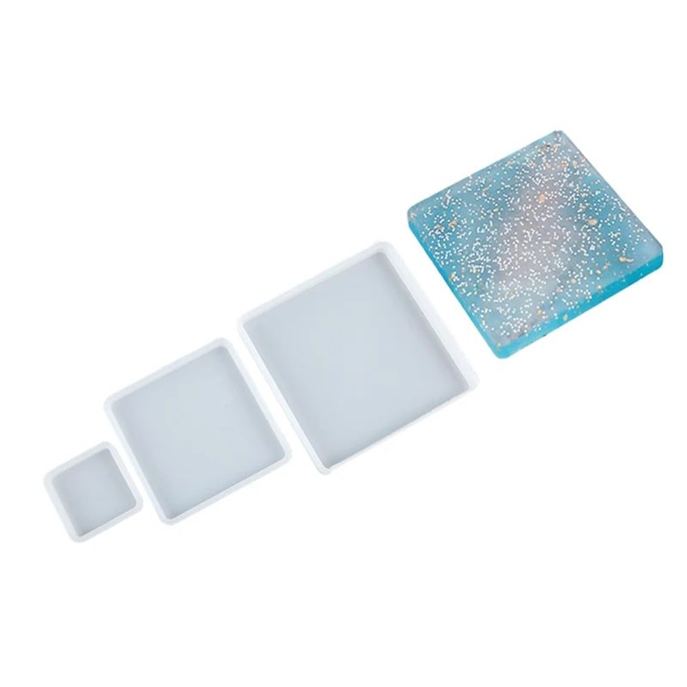 Square Silicone Resin Casting Mold Set For Coasters Trays Flexible Epoxy Mold For DIY Jewelry De 4