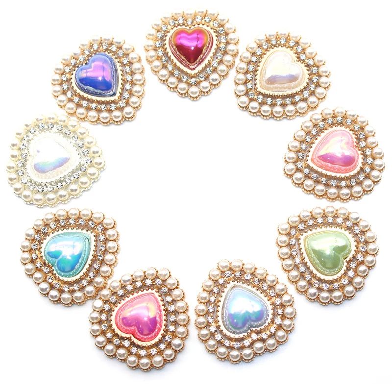 Peach Heart Pearl Rhinestone Charm Alloy DIY Jewelry Embellishment For Hair Clips Clothing Weddin 0