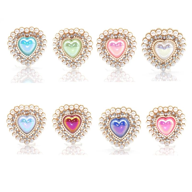 Peach Heart Pearl Rhinestone Charm Alloy DIY Jewelry Embellishment For Hair Clips Clothing Weddin 1