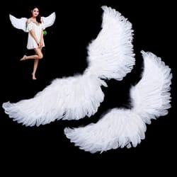 angel wings costume set with feather angel wings, halo headband & star wand for kids and adults