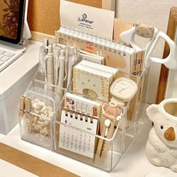 clear acrylic desk organizer box with divided compartments – large-capacity desktop storage