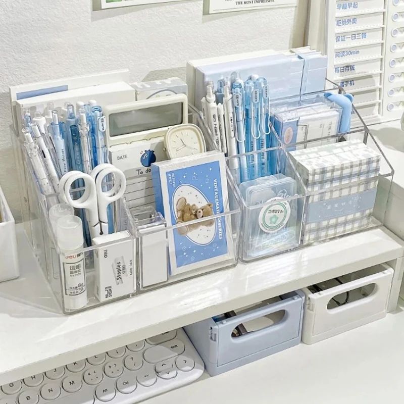 Clear Acrylic Desk Organizer Box With Divided Compartments LargeCapacity Desktop Storage 2