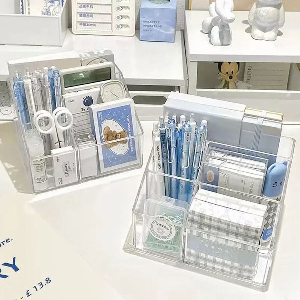 Clear Acrylic Desk Organizer Box With Divided Compartments LargeCapacity Desktop Storage 3