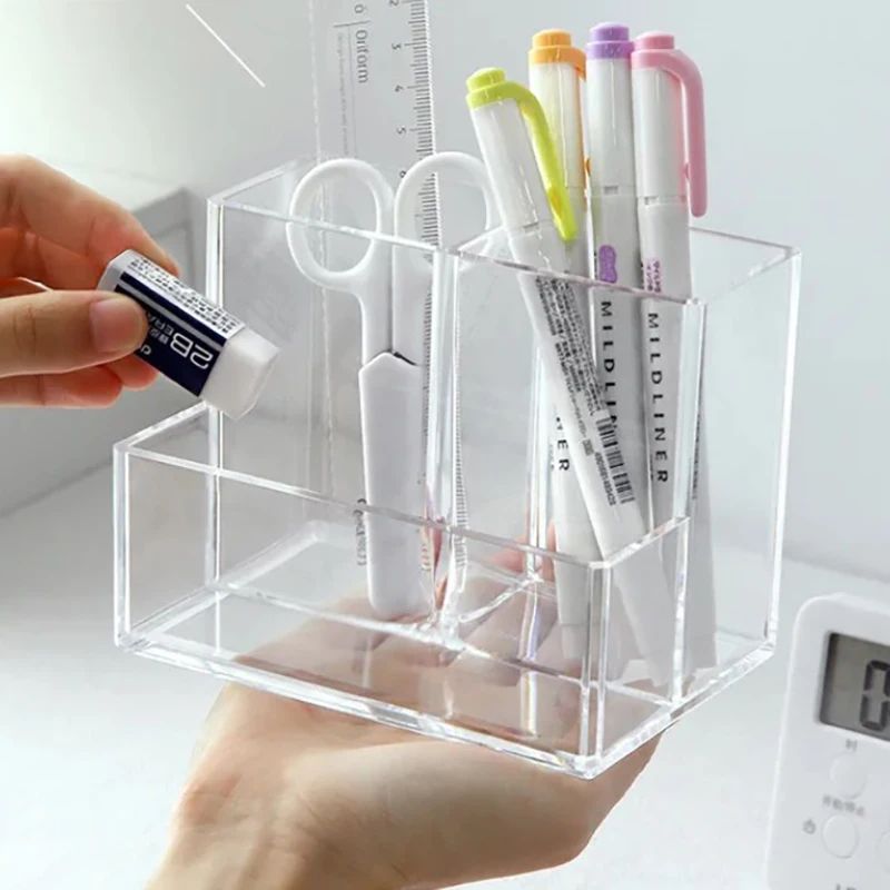 Clear Acrylic Desk Organizer Box With Divided Compartments LargeCapacity Desktop Storage 8