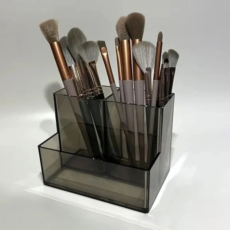 Clear Acrylic Desk Organizer Box With Divided Compartments LargeCapacity Desktop Storage 9